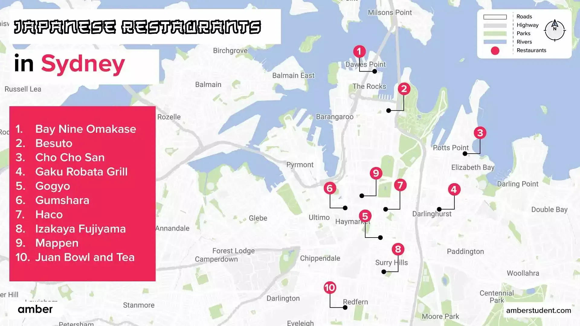 Map of best Japanese restaurants in Sydney