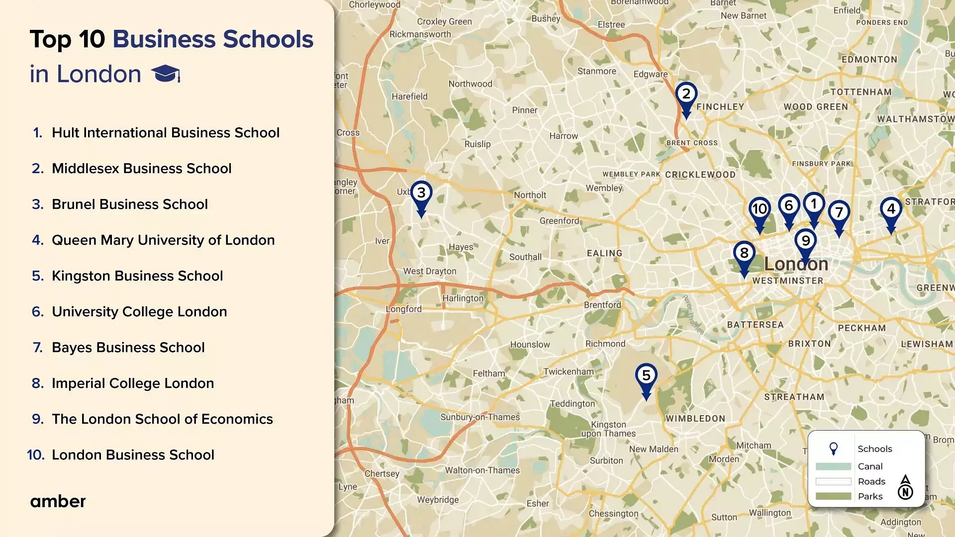 map of business schools in London